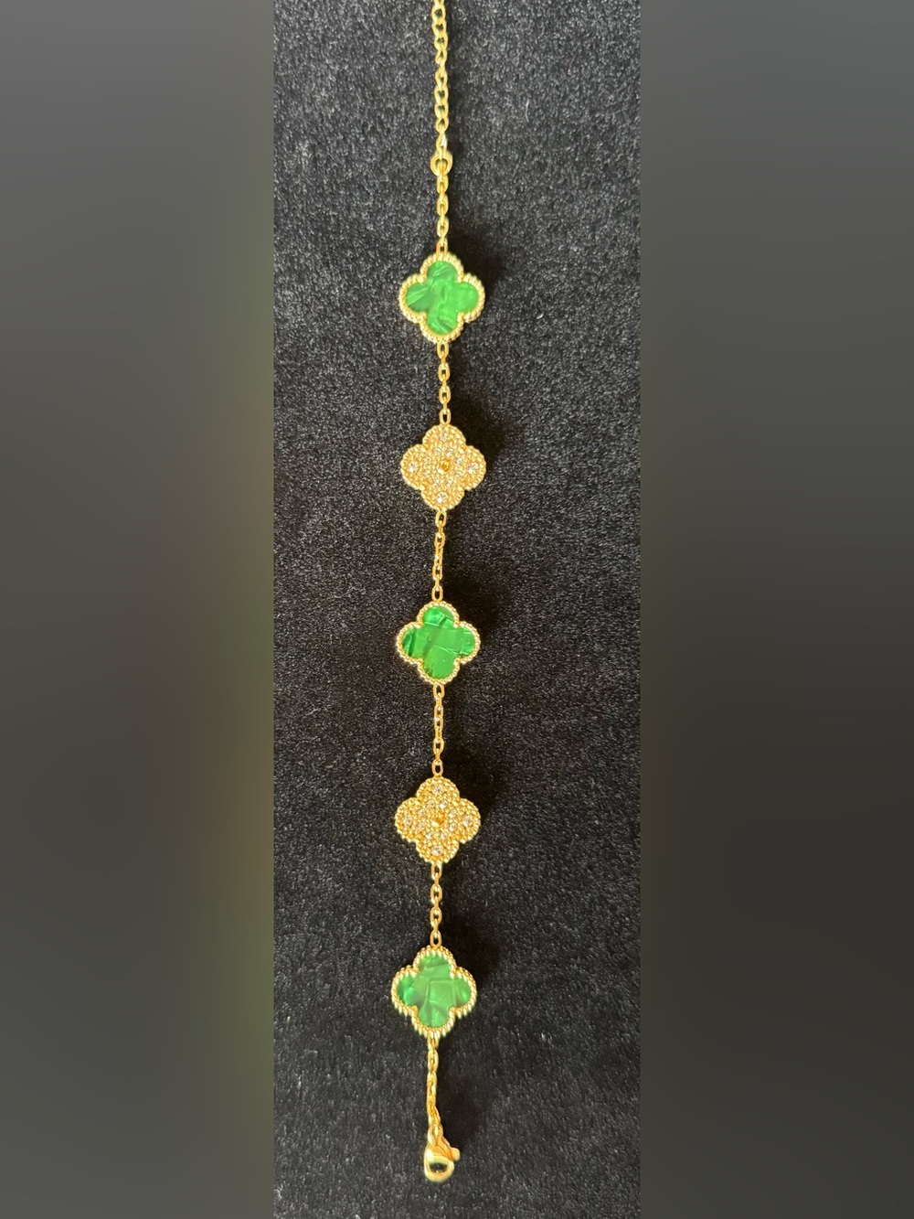 Gold Color Chain Bracelet with Green Clover Motifs